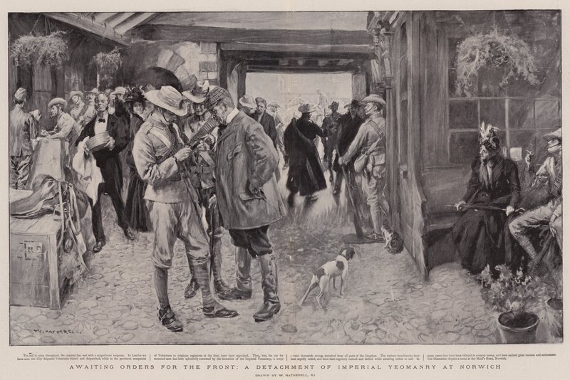 Warten auf Befehle für die Front, ein Detachement der Imperial Yeomanry in Norwich von William Hatherell