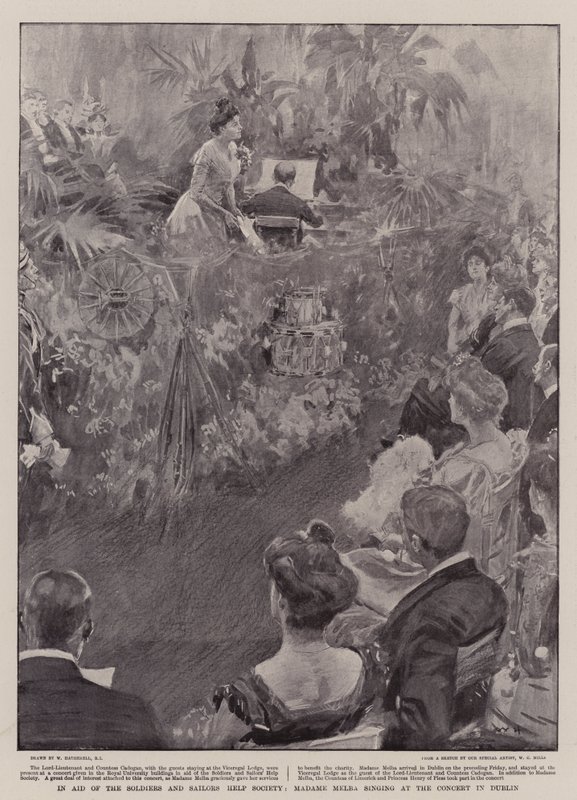 Zur Unterstützung der Soldaten- und Matrosenhilfsgesellschaft, Madame Melba singt beim Konzert in Dublin von William Hatherell
