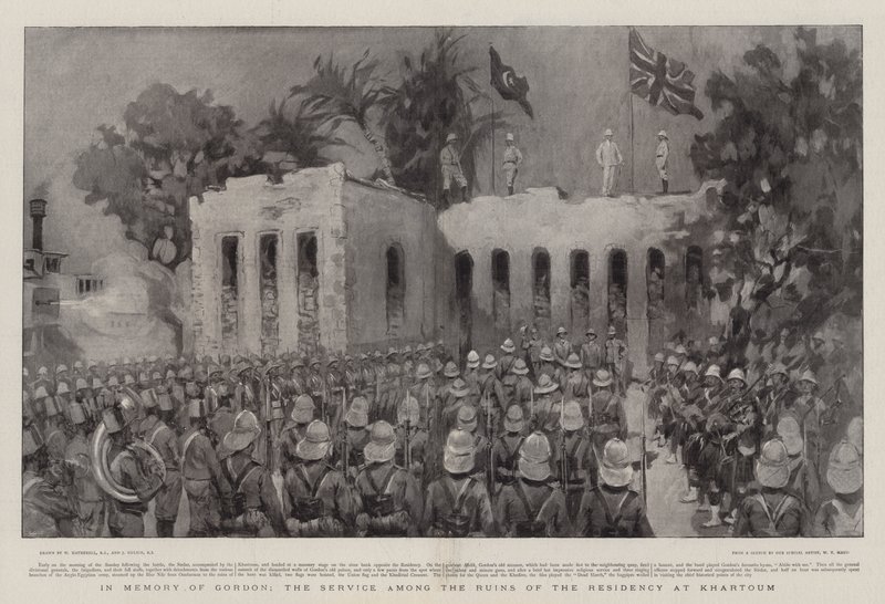 Zum Gedenken an Gordon, der Gottesdienst in den Ruinen der Residenz in Khartum von William Hatherell