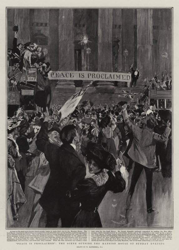 Der Frieden wird verkündet, die Szene vor dem Mansion House am Sonntagabend von William Hatherell