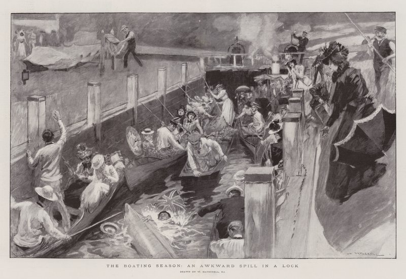 Die Bootssaison, ein ungeschickter Sturz in einer Schleuse von William Hatherell