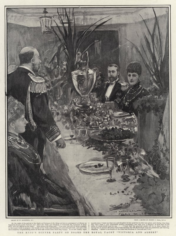Das Abendessen des Königs an Bord der königlichen Yacht Victoria und Albert von William Hatherell