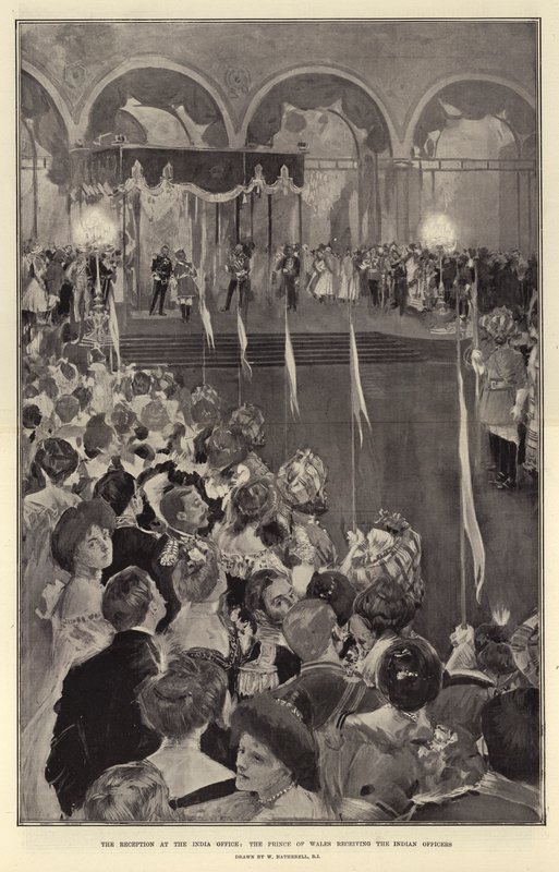 Der Empfang im India Office, der Prinz von Wales empfängt die indischen Offiziere von William Hatherell