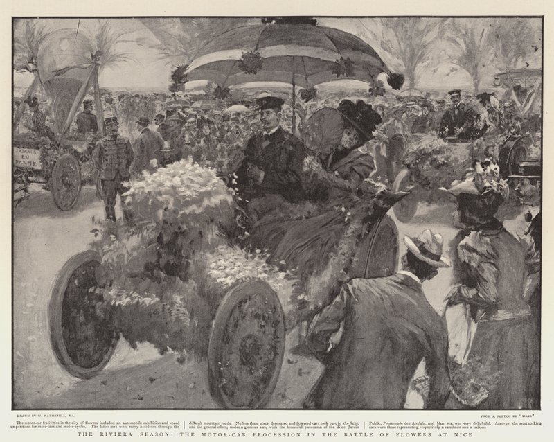 Die Riviera-Saison, die Autoprozession in der Blumenschlacht in Nizza von William Hatherell