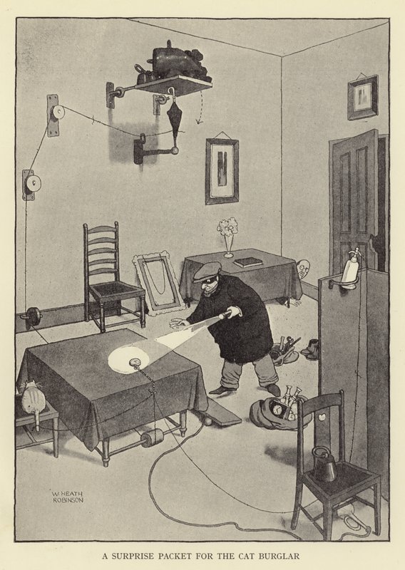 Ein Überraschungspaket für den Katzen-Einbrecher von William Heath Robinson