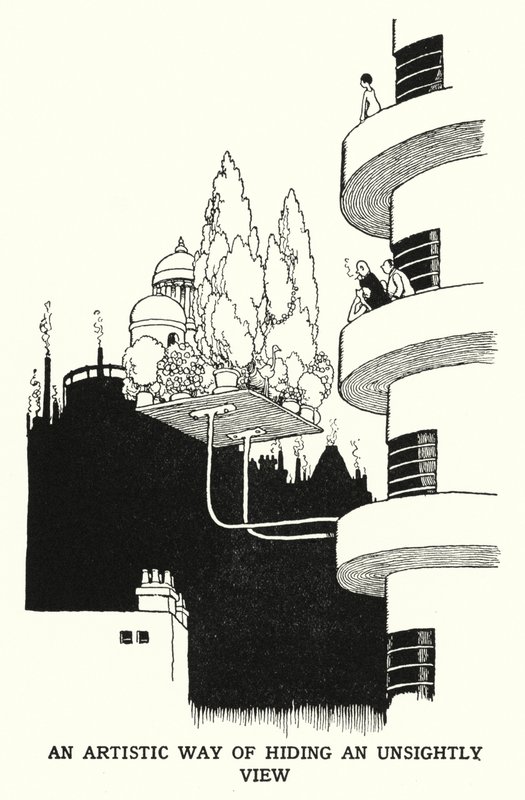 Eine künstlerische Art, eine unschöne Aussicht zu verbergen von William Heath Robinson