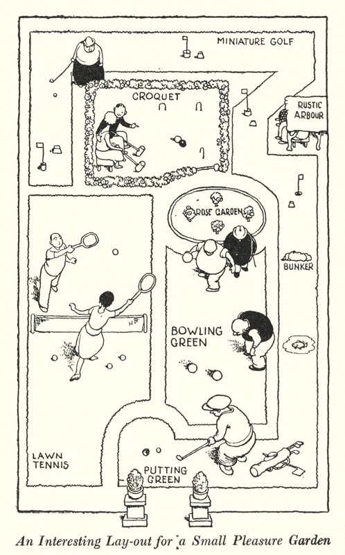 Ein interessanter Grundriss für einen kleinen Vergnügungsgarten (Lithografie) von William Heath Robinson