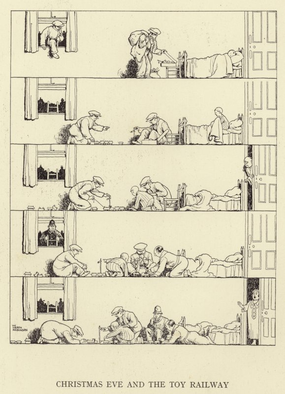 Heiligabend und die Spielzeugeisenbahn von William Heath Robinson