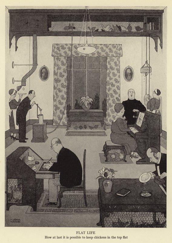 Flaches Leben, wie es endlich möglich ist, Hühner in der obersten Etage zu halten von William Heath Robinson