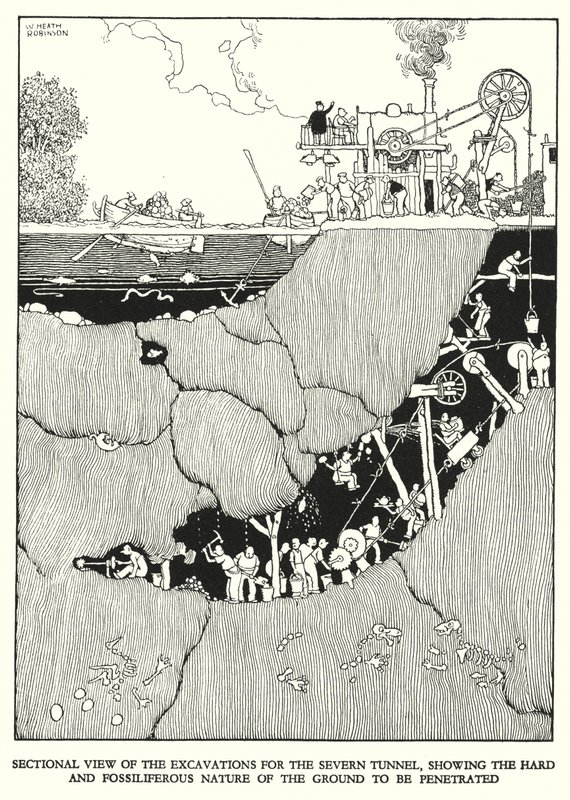 Illustration für Railway Ribaldry von W Heath Robinson (Lithografie) von William Heath Robinson