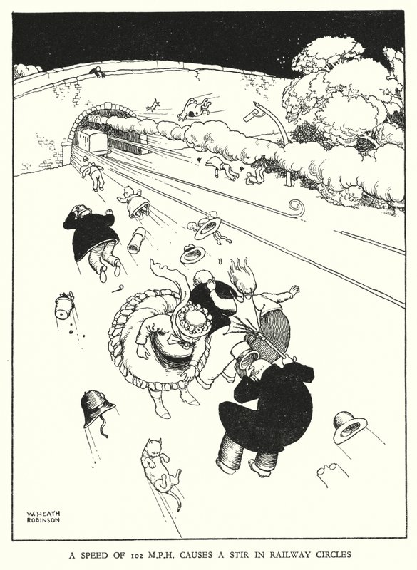 Illustration für Railway Ribaldry von W Heath Robinson (Lithographie) von William Heath Robinson