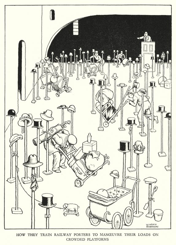 Illustration für Railway Ribaldry von W Heath Robinson (Lithografie) von William Heath Robinson