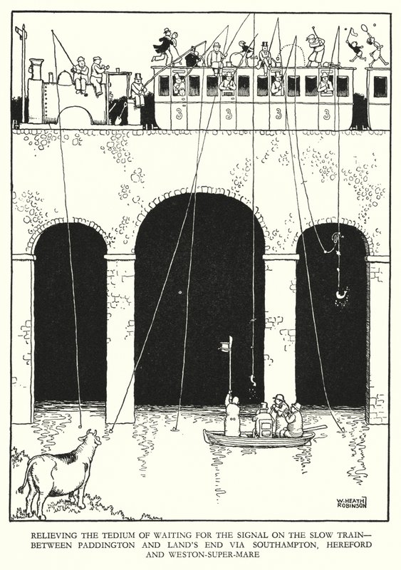 Illustration für Railway Ribaldry von W Heath Robinson (Lithografie) von William Heath Robinson