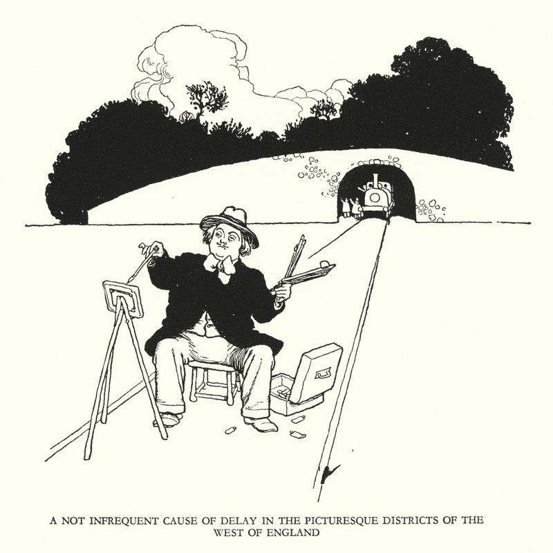 Illustration für Railway Ribaldry von W Heath Robinson (Lithografie) von William Heath Robinson