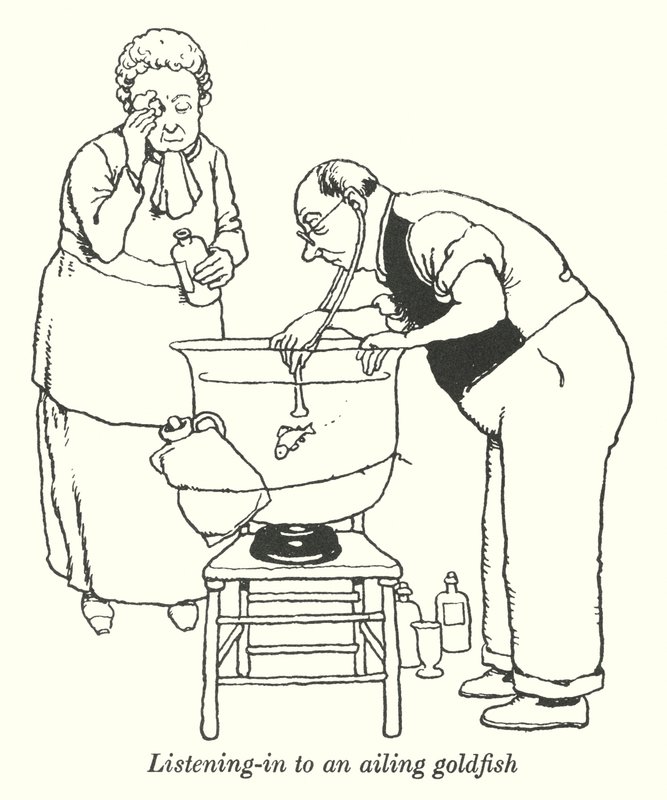 Zuhören bei einem kranken Goldfisch von William Heath Robinson