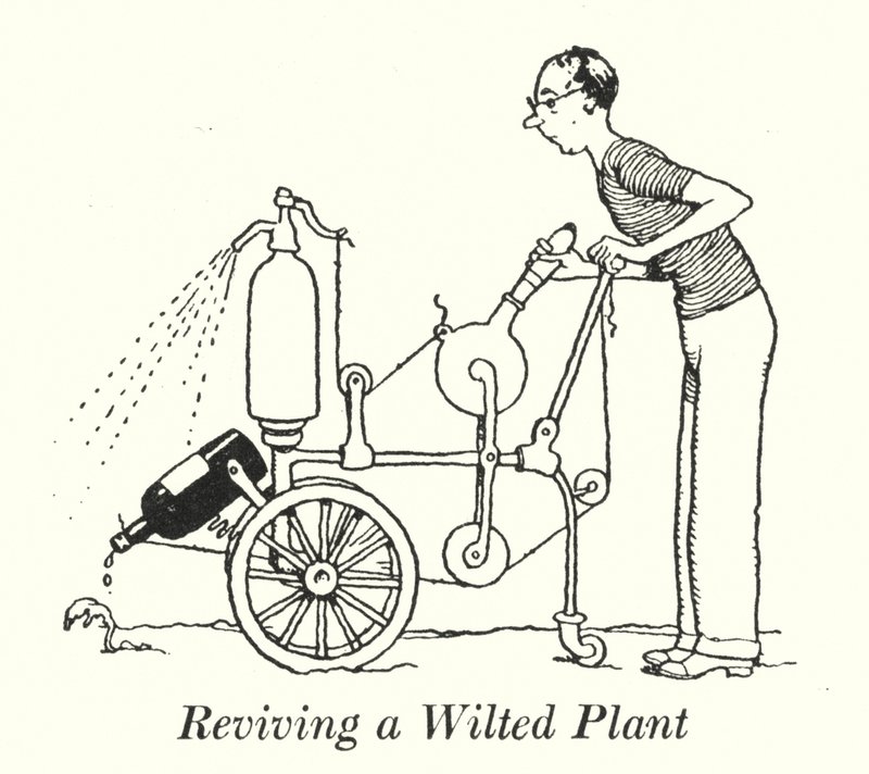 Eine verwelkte Pflanze wiederbeleben (Lithografie) von William Heath Robinson