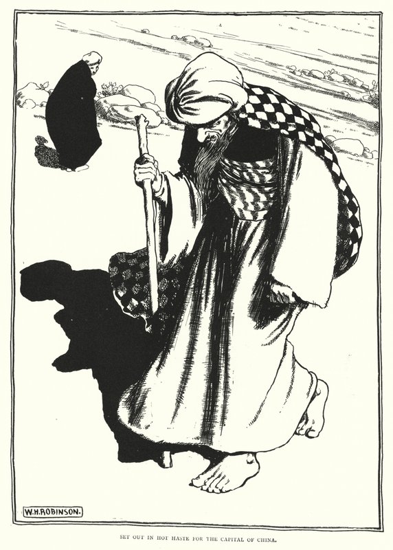 Aufbruch in großer Eile zur Hauptstadt Chinas (Gravur) von William Heath Robinson