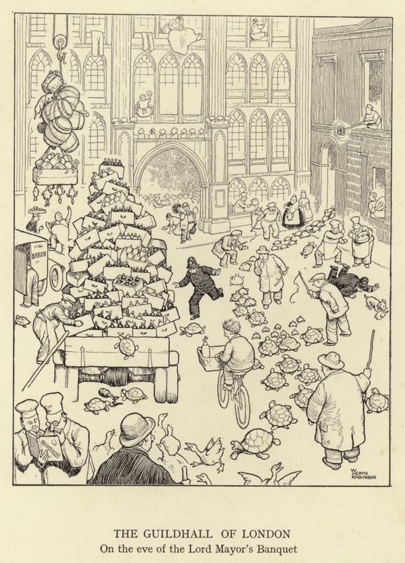 Die Guildhall von London, am Vorabend des Banketts des Lord Mayor von William Heath Robinson