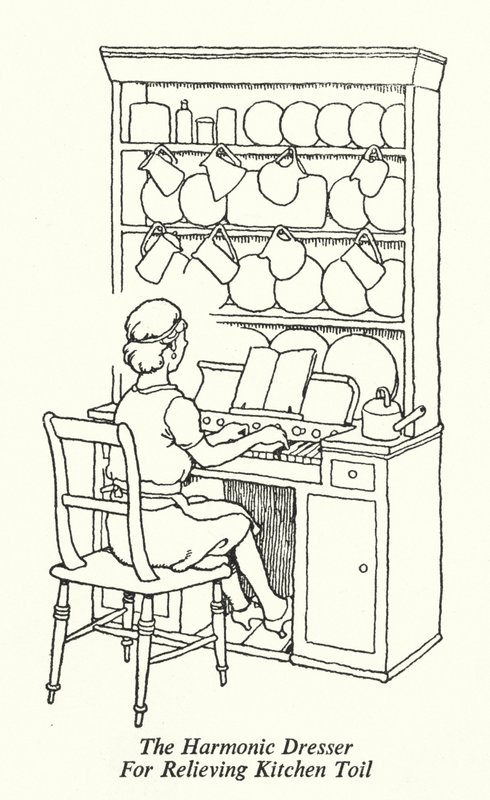 Der harmonische Ankleider zur Erleichterung der Küchenarbeit von William Heath Robinson