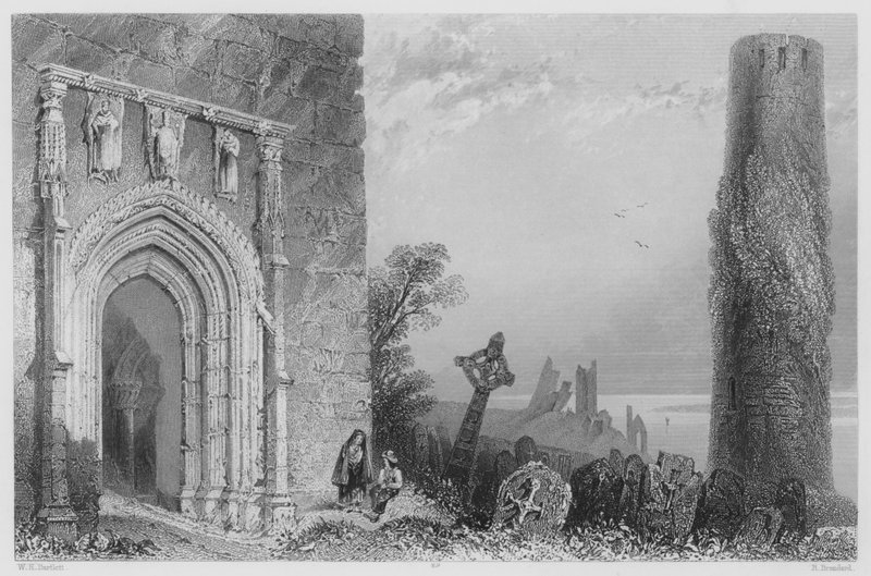 Eingangstür des Tempels Mc Durmot, Clonmacnoise (Stich) von William Henry (after) Bartlett