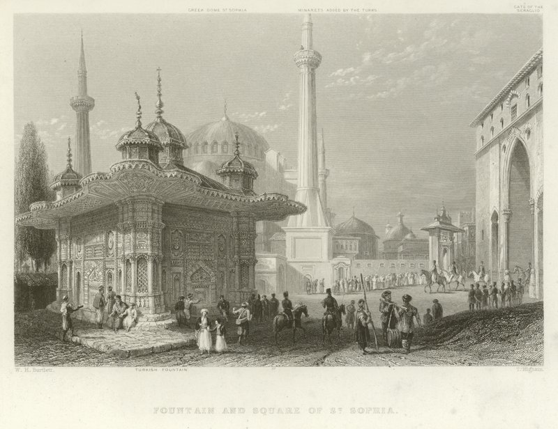 Brunnen und Platz der Hagia Sophia, Konstantinopel von William Henry Bartlett