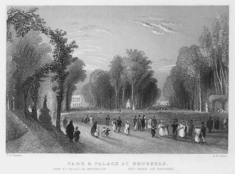 Park und Palast in Brüssel (Stich) von William Henry Bartlett