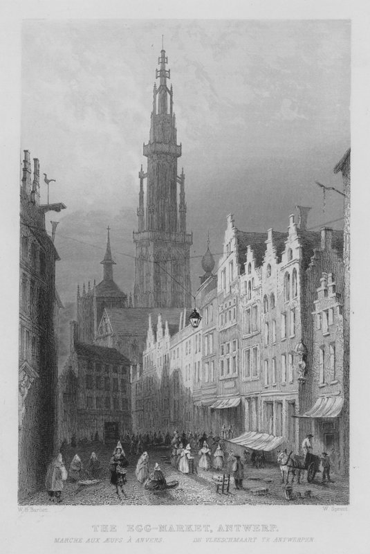 Der Eiermarkt, Antwerpen (Stich) von William Henry Bartlett