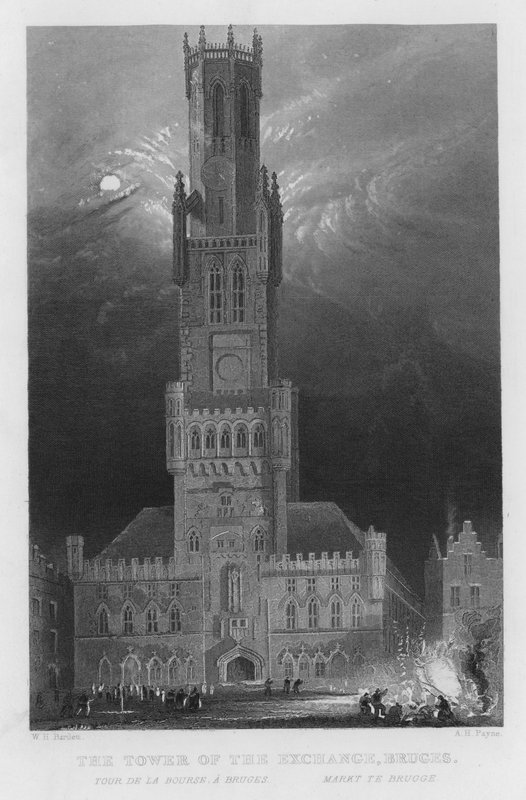 Der Turm der Börse, Brügge (Stich) von William Henry Bartlett