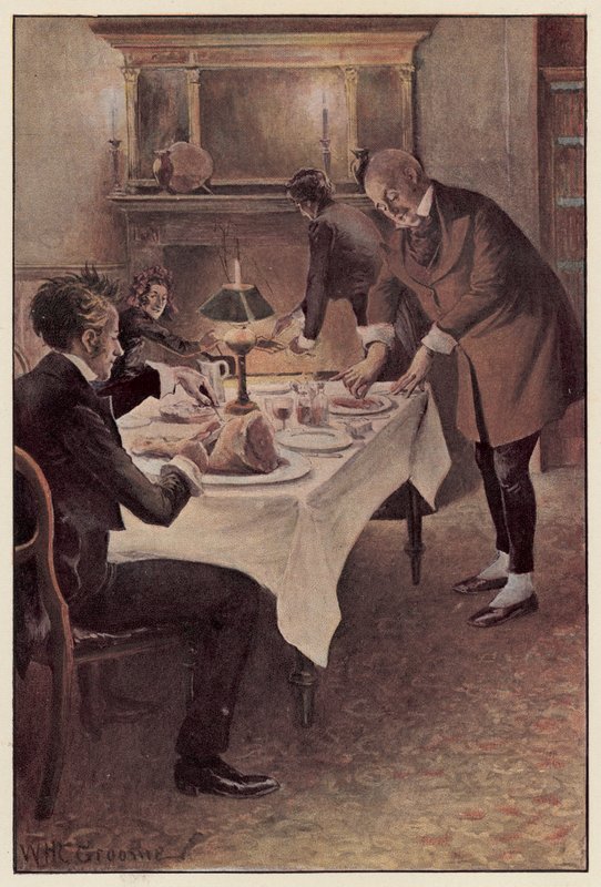 Traddles schnitt das Hammelfleisch in Scheiben von William Henry Charles Groome