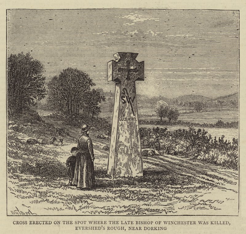 Kreuz errichtet an der Stelle, wo der verstorbene Bischof von Winchester getötet wurde, Evershed