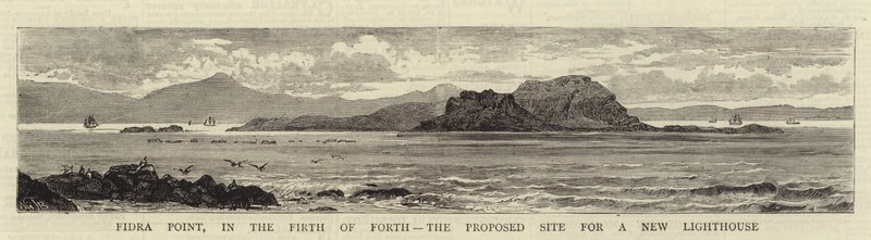 Fidra Point, im Firth of Forth, der vorgeschlagene Standort für einen neuen Leuchtturm von William Henry James Boot