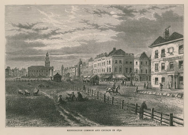 Kennington Common und Kirche im Jahr 1830 von William Henry Prior