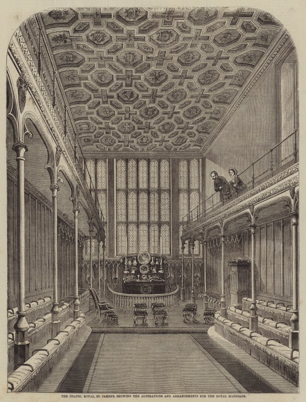 Die Kapelle Royal, St. James, zeigt die Änderungen und Arrangements für die königliche Hochzeit von William Henry Prior