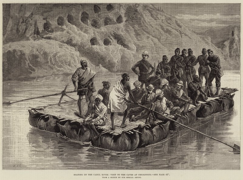 Bootsfahrt auf dem Cabul-Fluss, Besuch der Höhlen bei Chicknour von William Heysham Overend