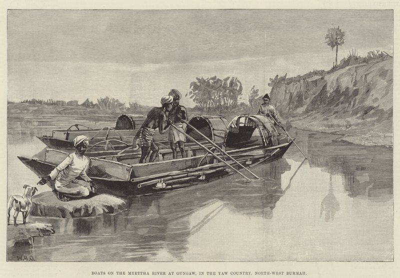 Boote auf dem Myettha-Fluss bei Gungaw, im Yaw-Land, Nordwest-Burma von William Heysham Overend