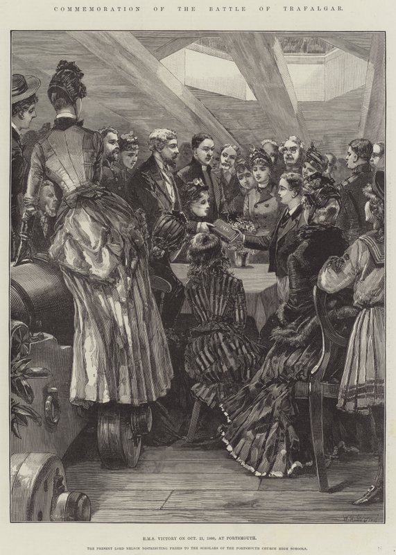 Gedenken an die Schlacht von Trafalgar, HMS Victory am 21. Oktober 1886 in Portsmouth von William Heysham Overend