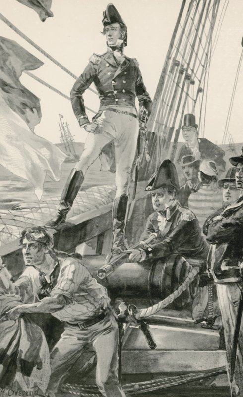 Lord Cochrane signalisiert um Hilfe, um die französische Flotte anzugreifen von William Heysham Overend