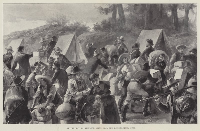 Auf dem Weg nach Klondike, Szene in der Nähe der Landungsbühne, Dyea von William Heysham Overend