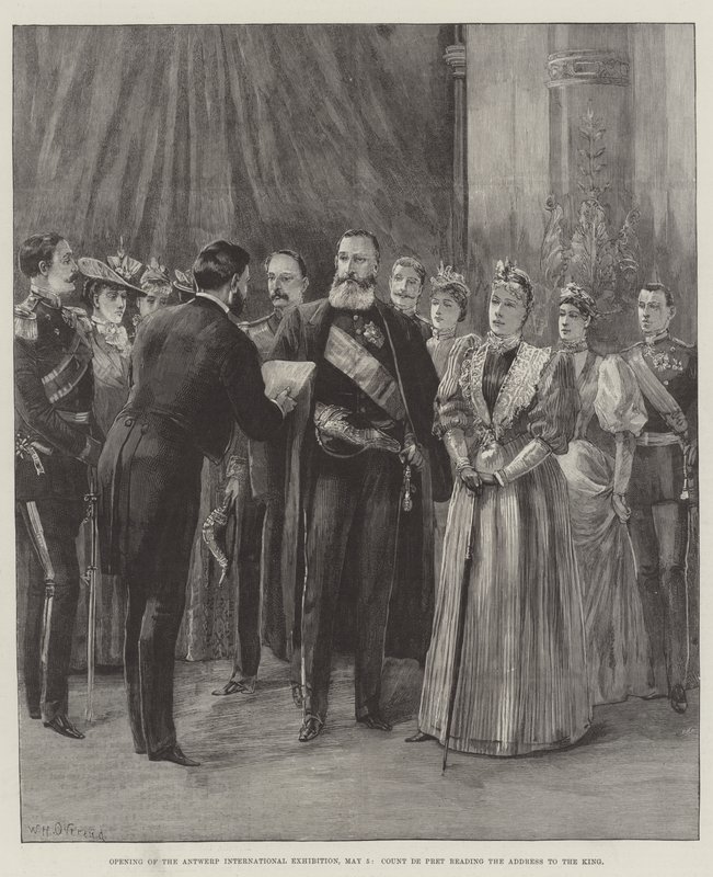Eröffnung der Internationalen Ausstellung in Antwerpen, 5. Mai, Graf de Pret liest die Ansprache an den König von William Heysham Overend