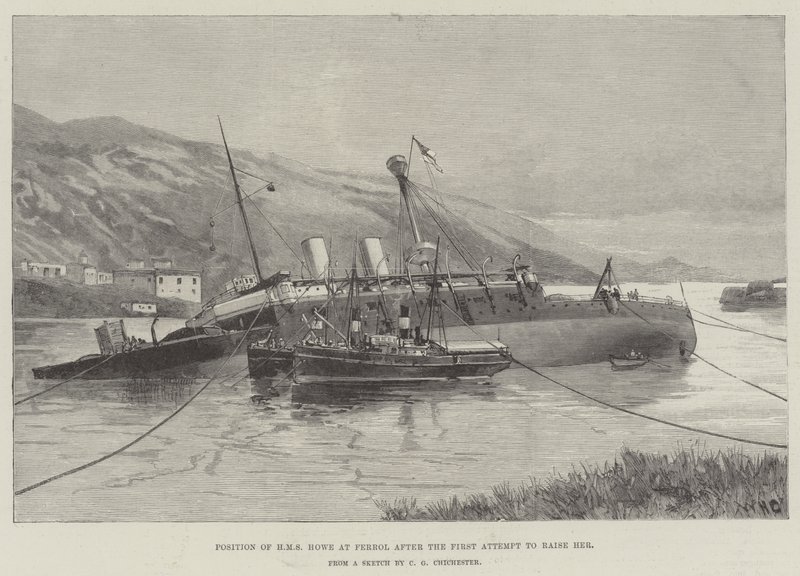 Position der HMS Howe in Ferrol nach dem ersten Versuch, sie zu heben von William Heysham Overend
