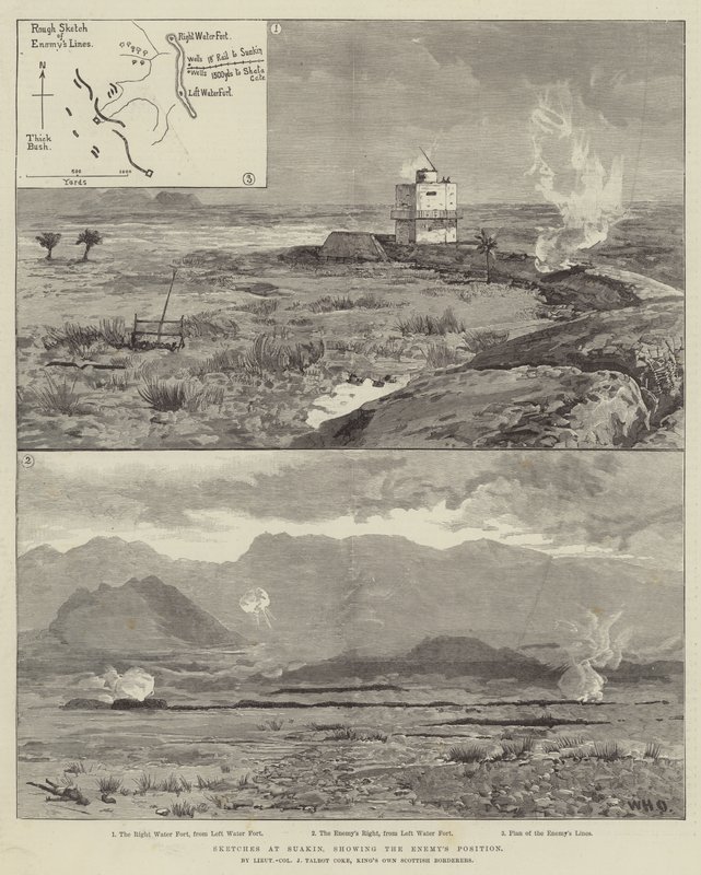 Skizzen in Suakin, die Position des Feindes zeigend von William Heysham Overend
