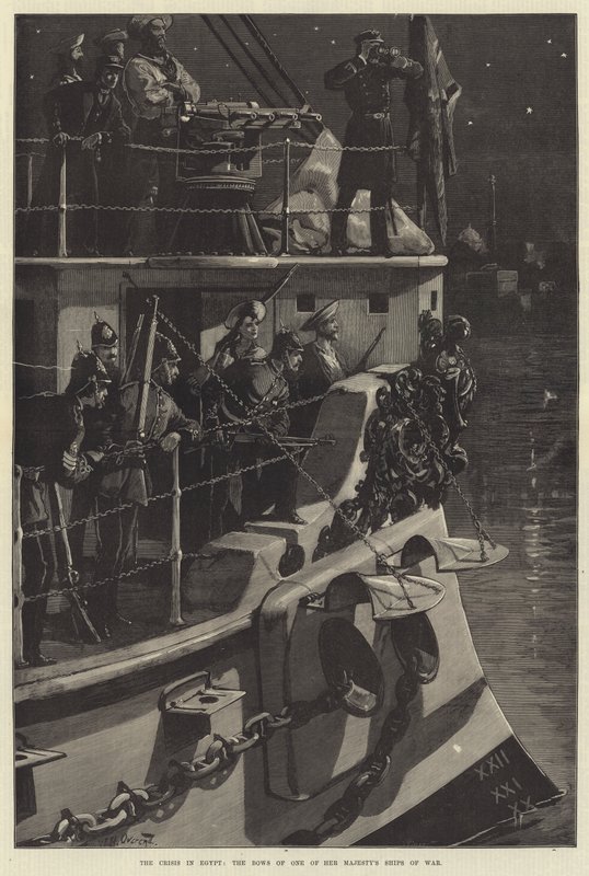 Die Krise in Ägypten, die Bugseite eines der Kriegsschiffe Ihrer Majestät von William Heysham Overend