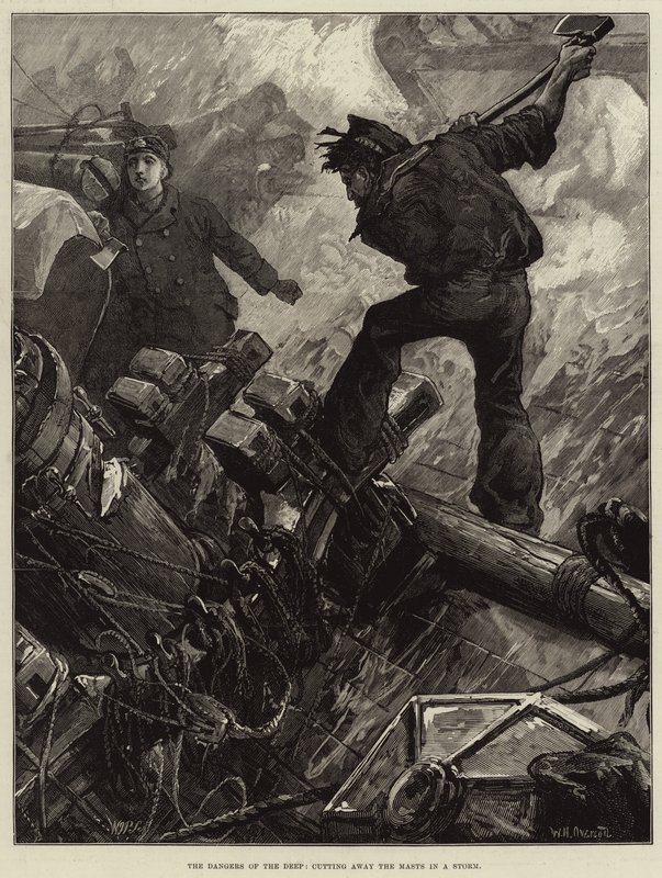 Die Gefahren der Tiefe, das Abtrennen der Masten in einem Sturm von William Heysham Overend