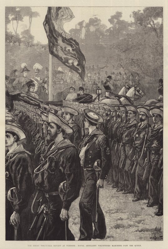 Die große Freiwilligenparade in Windsor, Marineartilleriefreiwillige marschieren an der Königin vorbei von William Heysham Overend