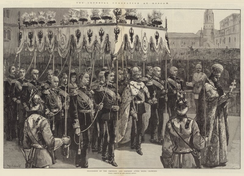 Die Kaiserkrönung in Moskau, Prozession des Kaisers und der Kaiserin nach der Krönung von William Heysham Overend