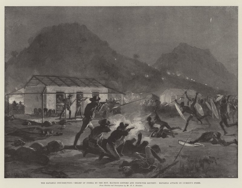 Der Matabili-Aufstand, Befreiung von Inseza durch den ehrenwerten Maurice Gifford und Inspektor Southey, Matabili-Angriff auf Cummin