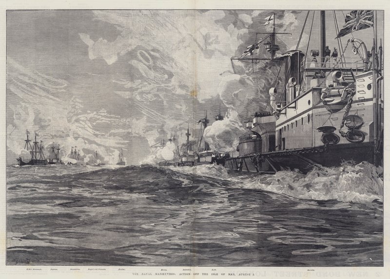 Die Marine-Manöver, Aktion vor der Isle of Man, 3. August von William Heysham Overend