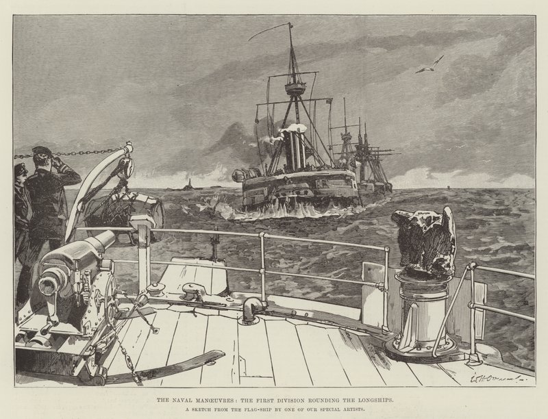 Die Marine-Manöver, die erste Division umrundet die Longships von William Heysham Overend