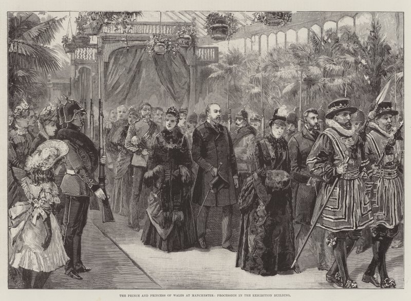 Der Prinz und die Prinzessin von Wales in Manchester, Prozession im Ausstellungsgebäude von William Heysham Overend