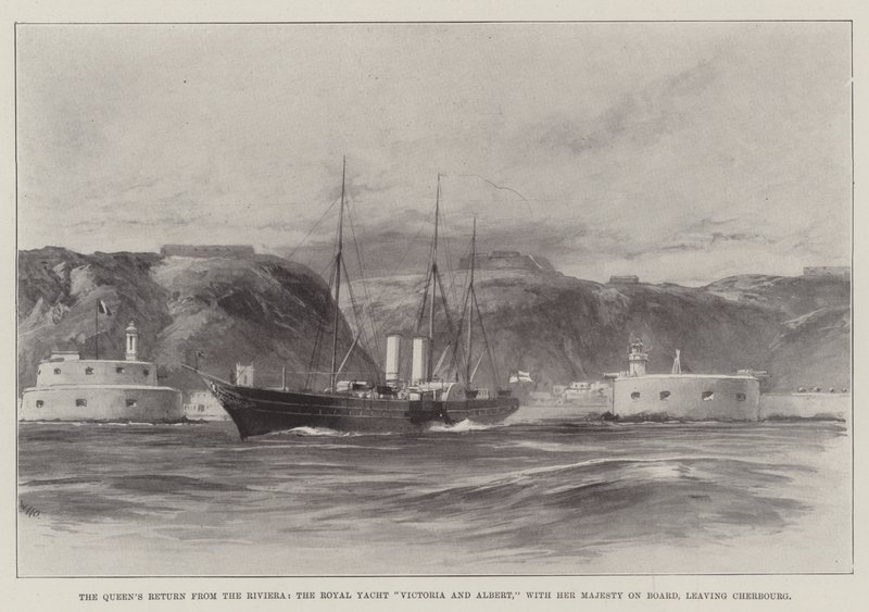 Die Rückkehr der Königin von der Riviera, die königliche Yacht Victoria und Albert, mit Ihrer Majestät an Bord, verlässt Cherbourg von William Heysham Overend